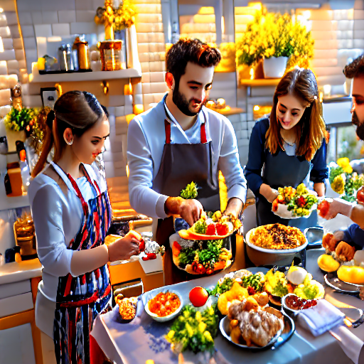 017_Three people are preparing a meal in a small kitchen..png